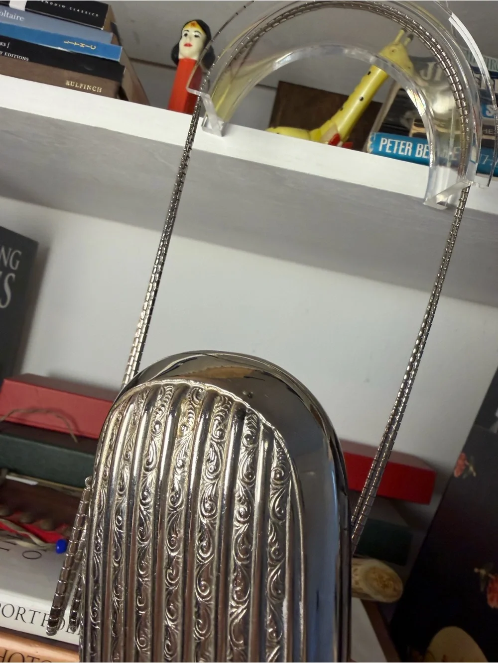 Metallic Silver Chain-Handle Storage Purse Organizer